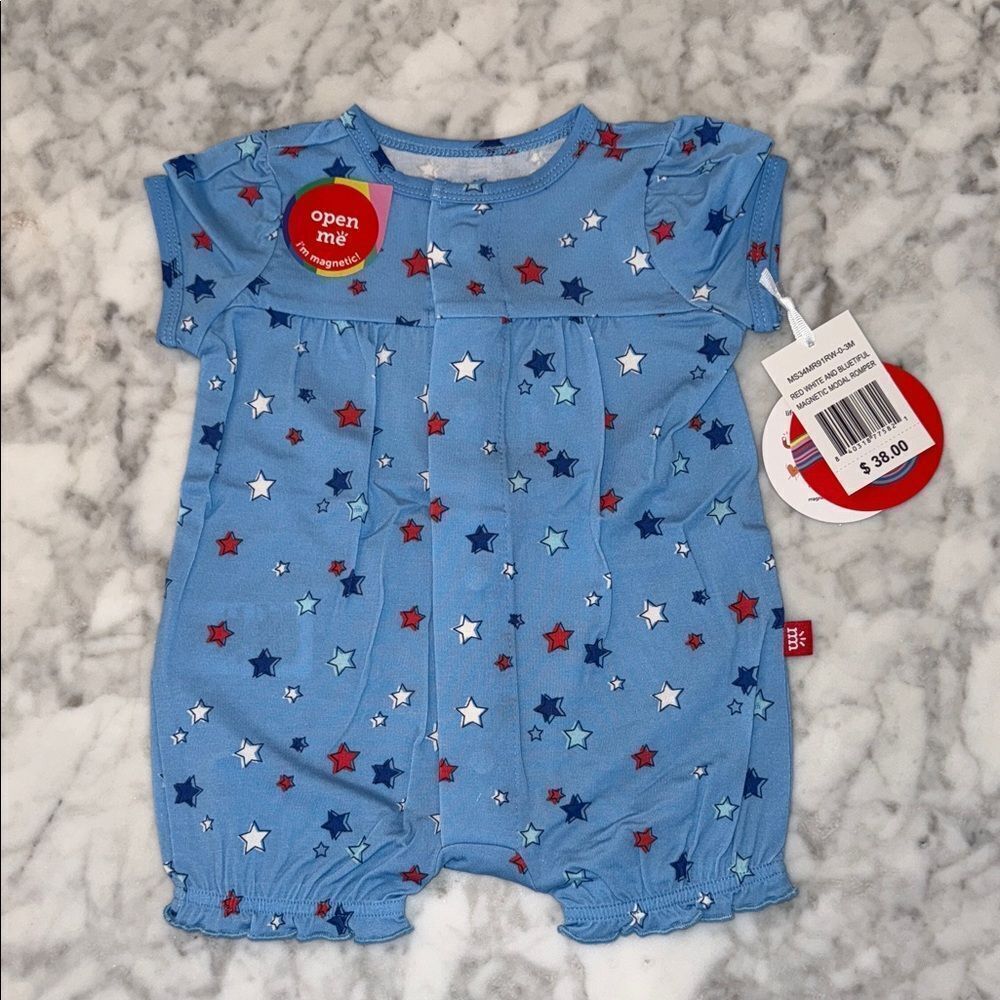 NWT MAGNETIC ME MODAL RED WHITE AND BLUE ROMPER